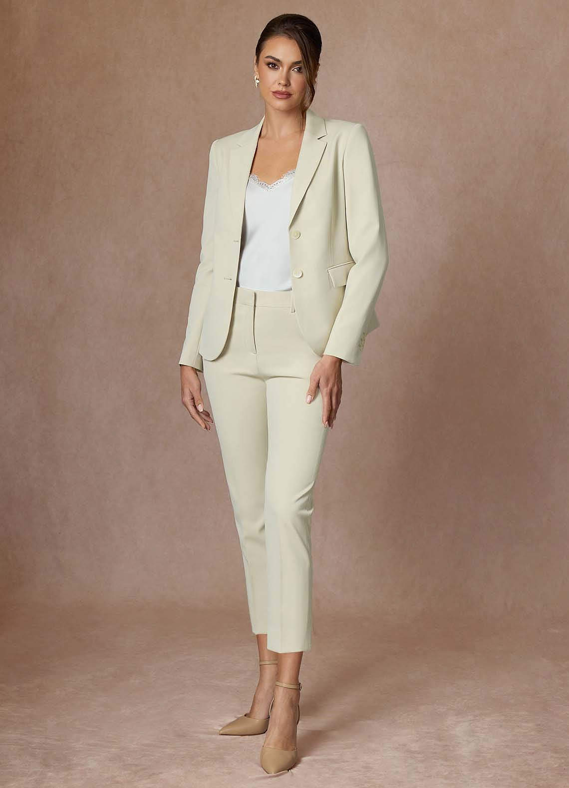front Whitney Ivory Refined Weave Performance Cropped Pants Suit