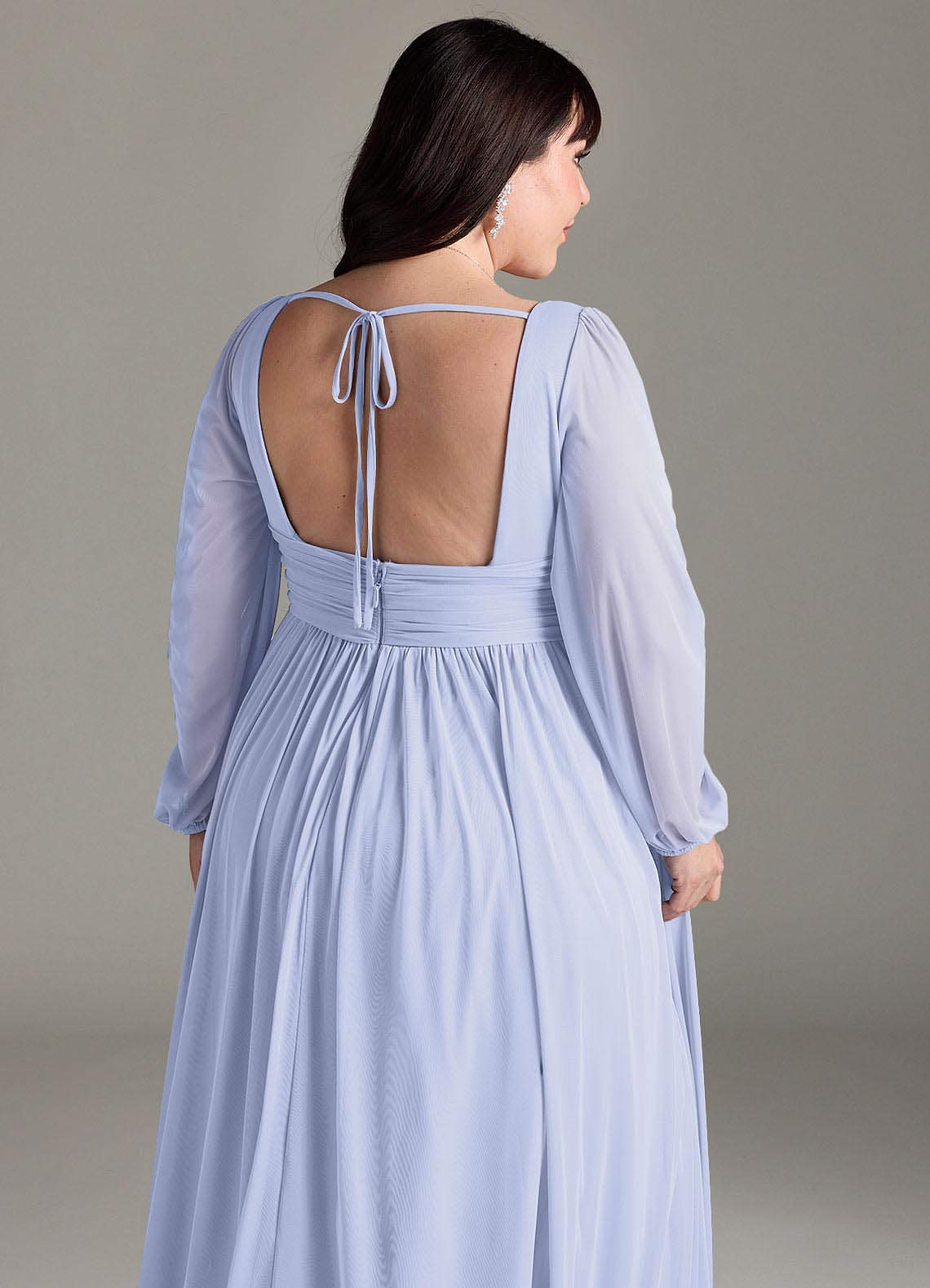 Azazie Norah Vestidos de damas de honor Vestido de Lavanda de Gasa de Corte en A con Manga larga con cuello en V image12