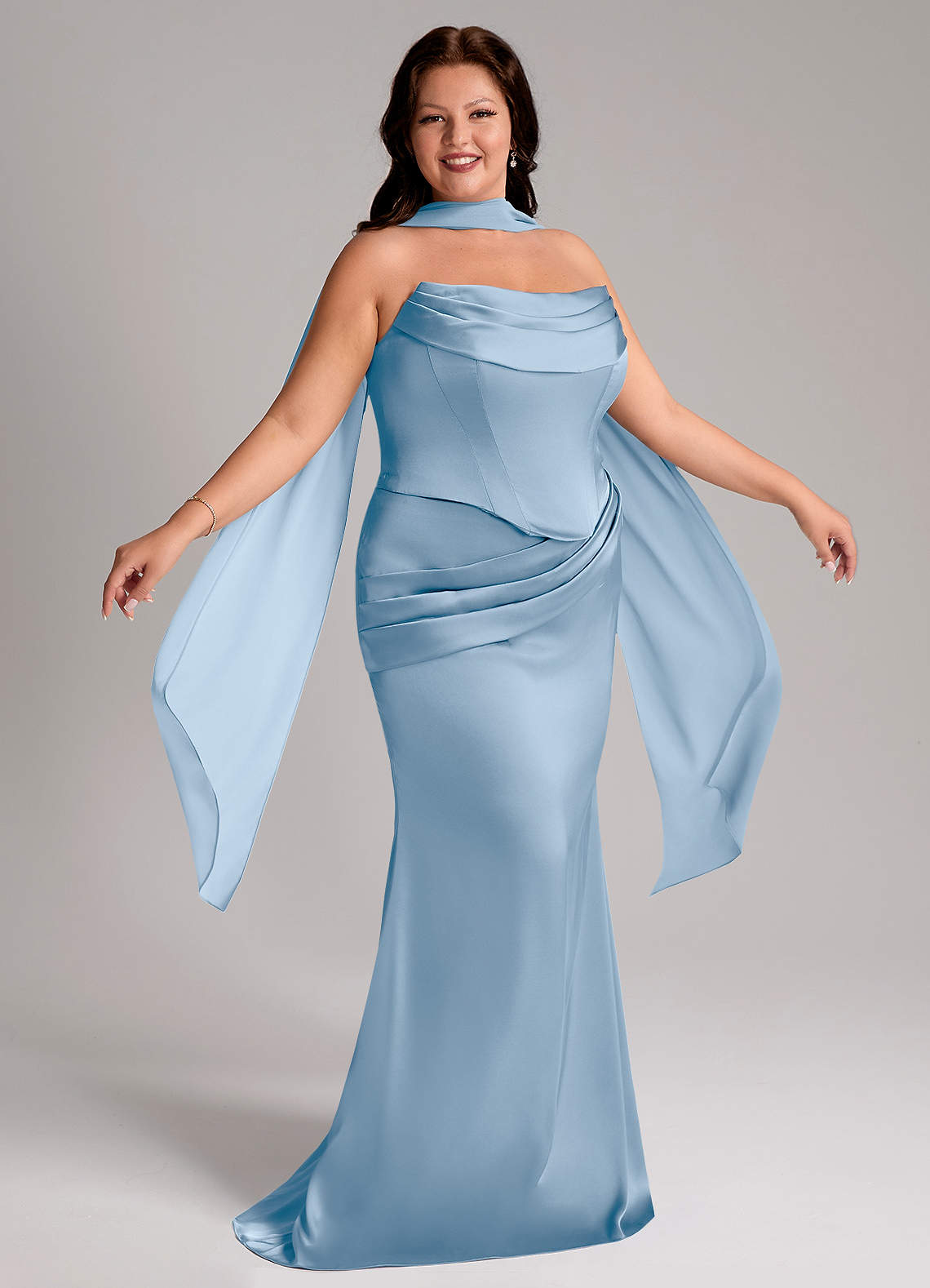 Azazie Sorrel Bridesmaid Dresses Powder Blue Mermaid Strapless Stretch Satin Convertible Dress image9