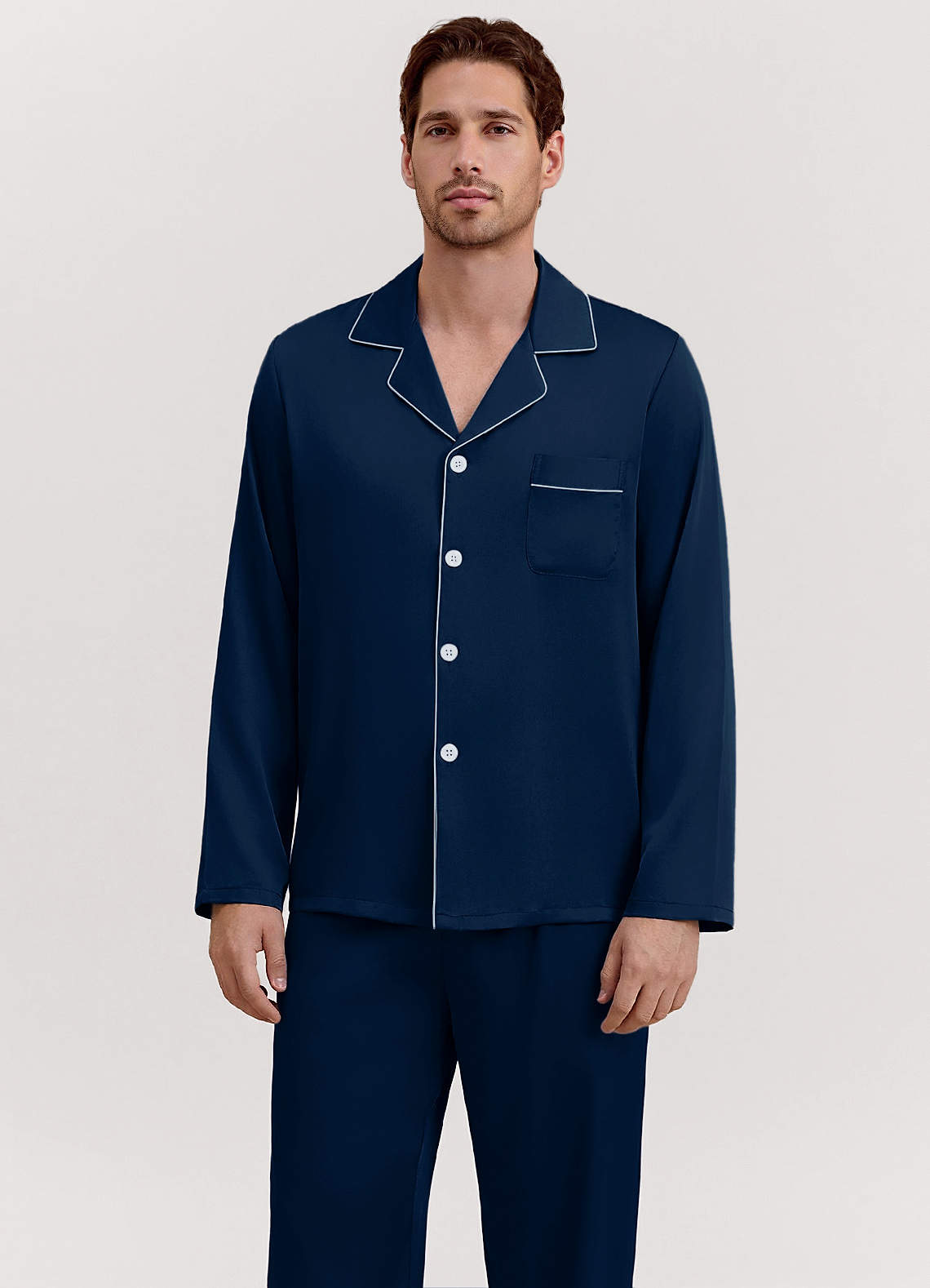 front Herrpyjamasset i satin med långa ärmar