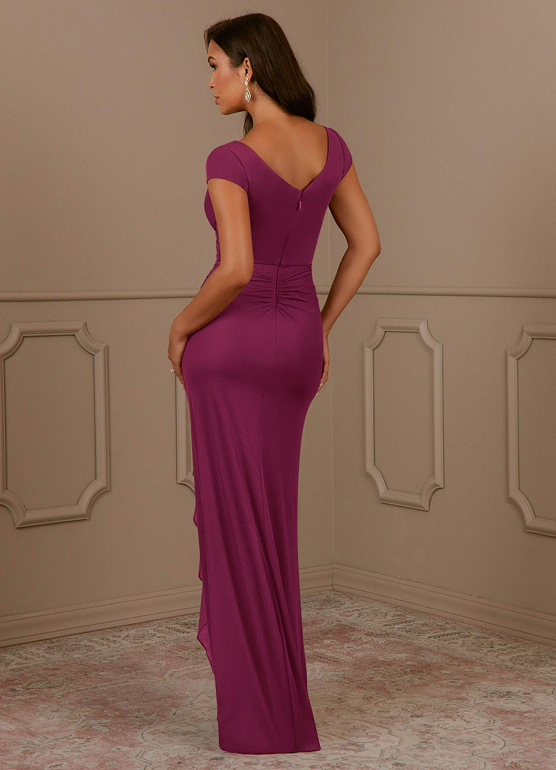 Azazie Roya Mother of the Bride Dresses Mulberry Mermaid V-Neck Pleated Mesh Dress image2