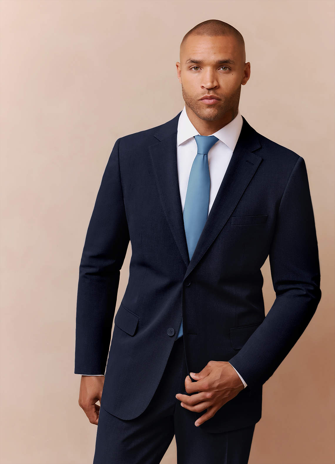 front Savile Navy Blue Wool Blend Suit Jacket