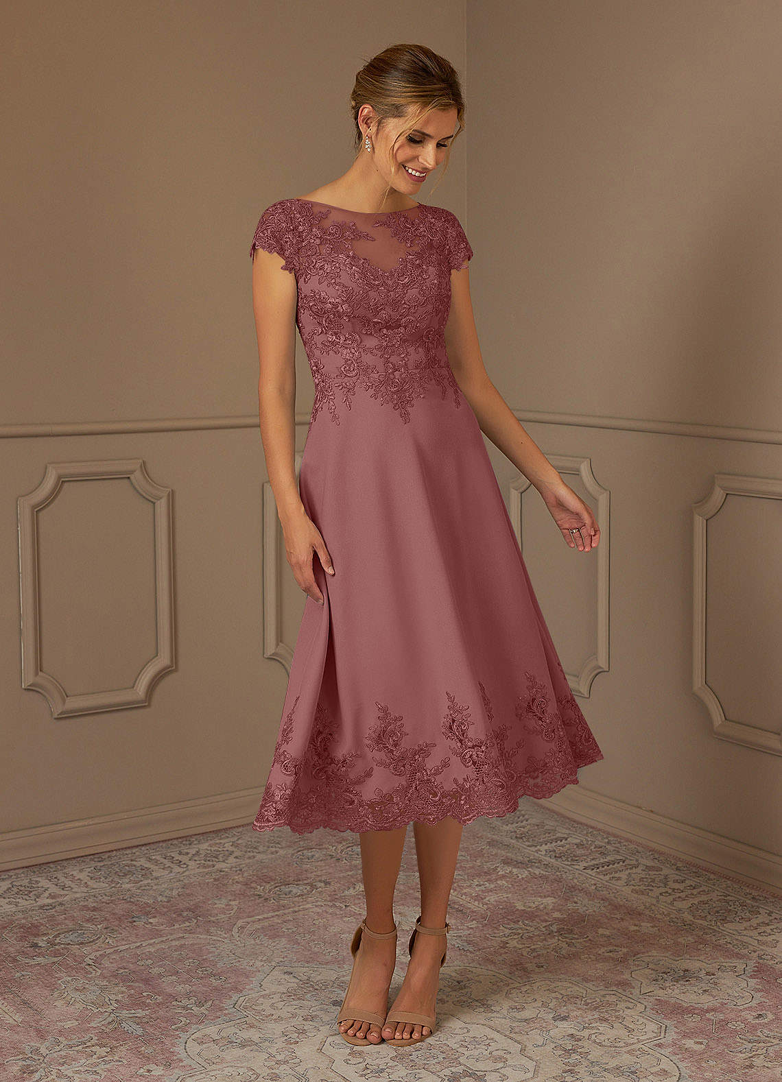 Azazie Terrano Mother of the Bride Dresses Desert Rose A-Line Scoop Lace Dress image1