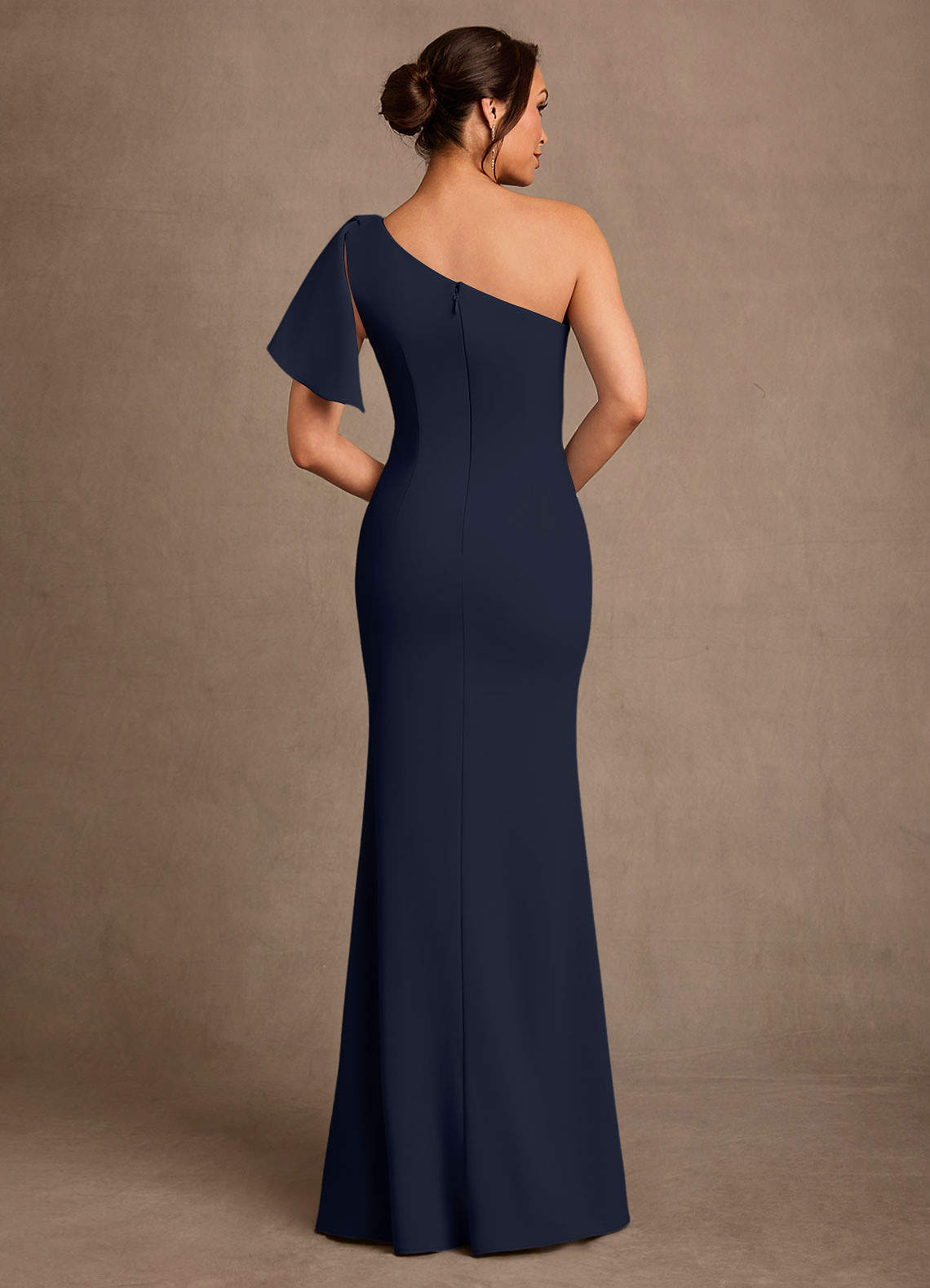 Azazie Haddie Dark Navy Sheath One Shoulder Stretch Crepe Dress