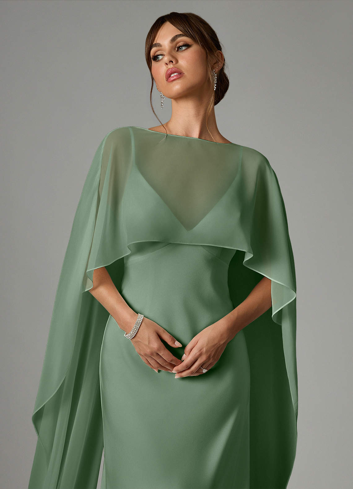 Azazie Stefania Abiti da Damigella Abito A-Line in Raso Elasticizzato Matcha image4