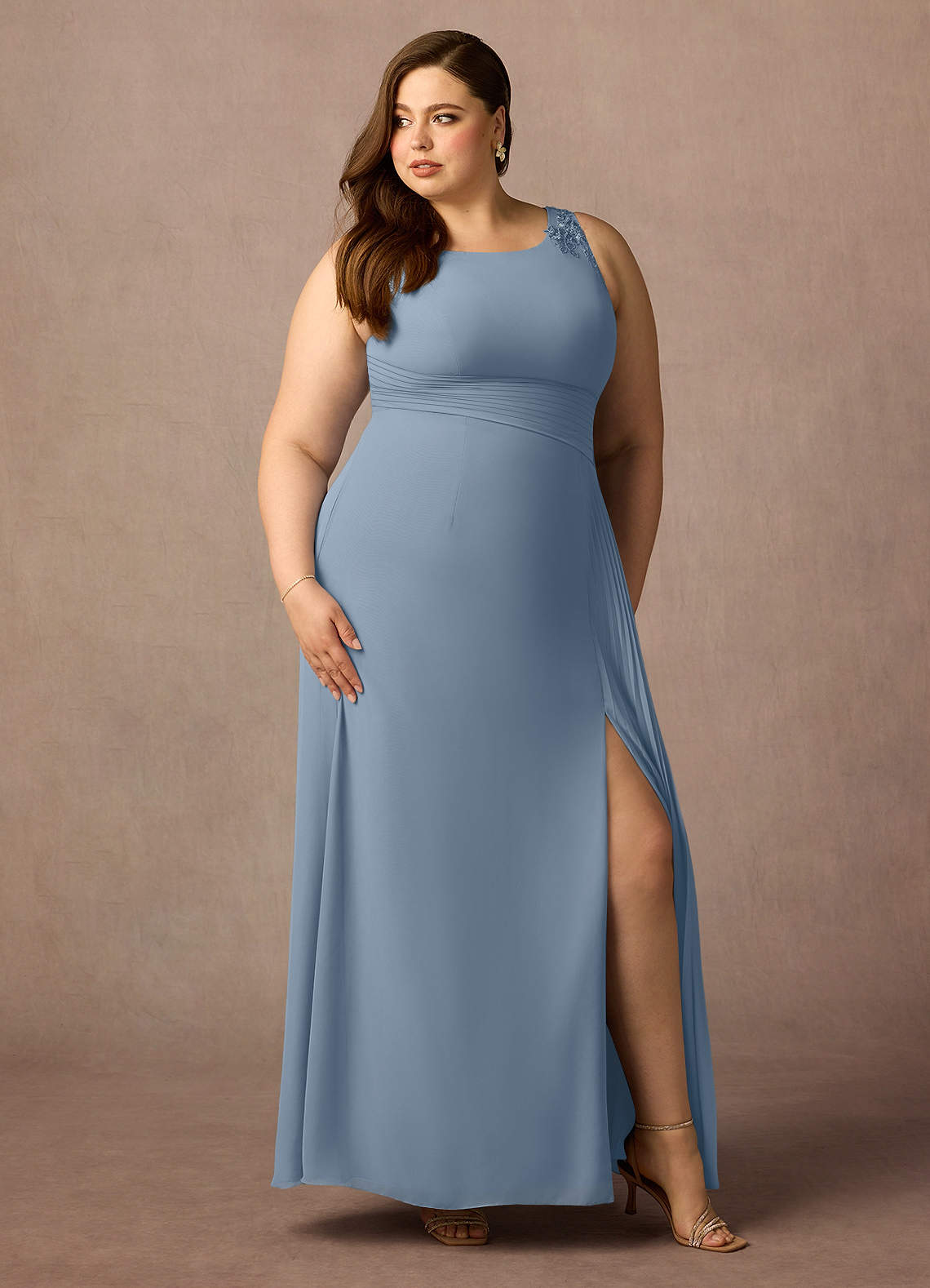 Azazie Galvan Moeder van de bruid jurken A-Lijn Jurk van Chiffon Pailletten Stoffig Blauw image9