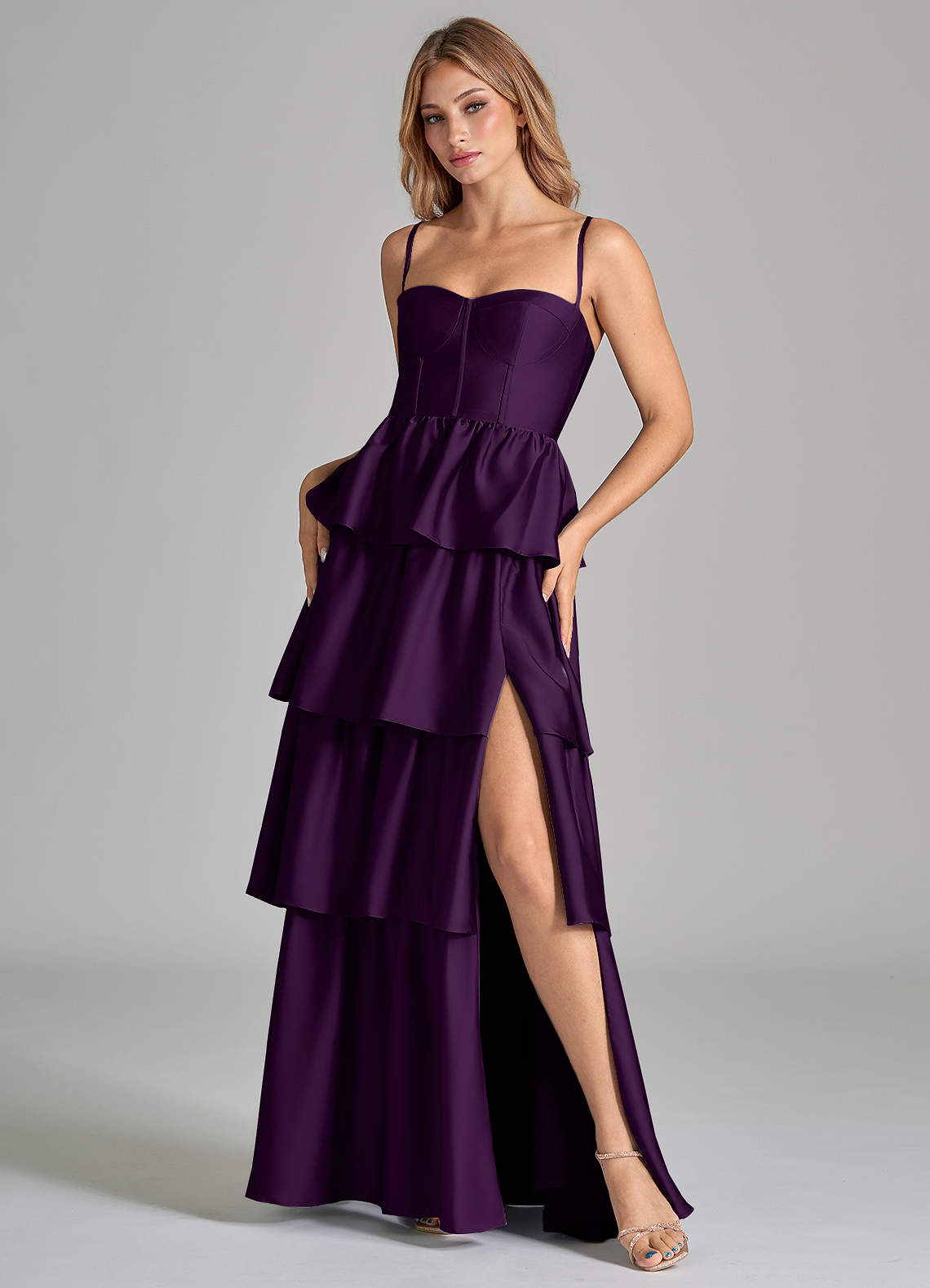 ebay sage green bridesmaid dresses Grape Bridesmaid Dress Spaghetti Straps Notched Sleeveless Long Stretch  Satin Bridesmaid Dresses With Split