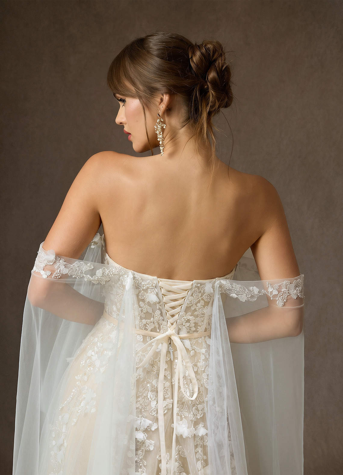 Azazie Wynery Wedding Dresses Diamond White Champagne Ball-Gown Off the Shoulder Lace Dress image6