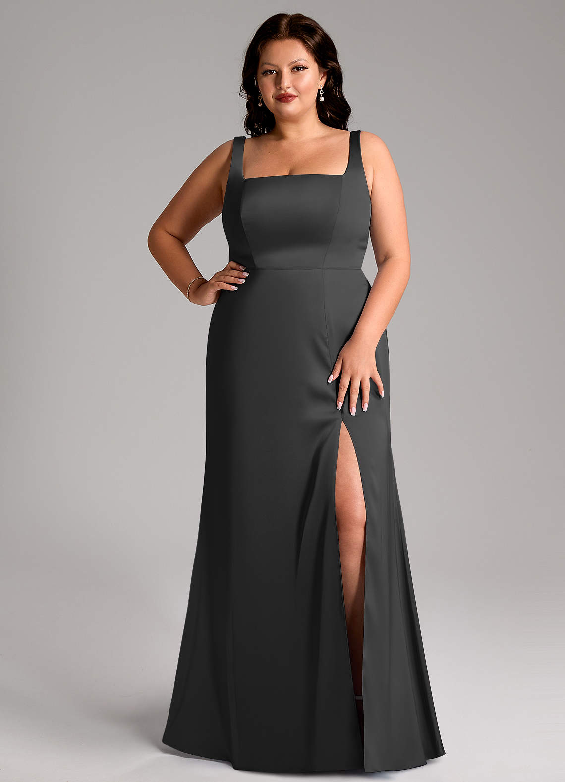 Azazie Frostine Bridesmaid Dresses Black A-Line Bow Stretch Satin Dress image13