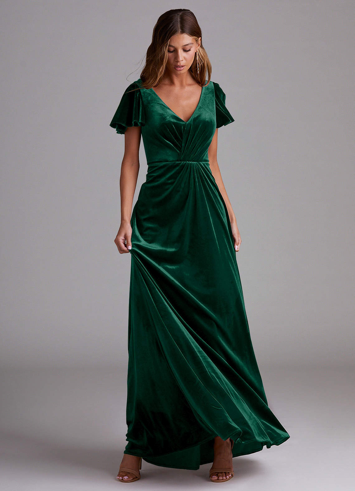 Azazie Soren Bridesmaid Dresses Emerald A-Line Velvet Dress image3