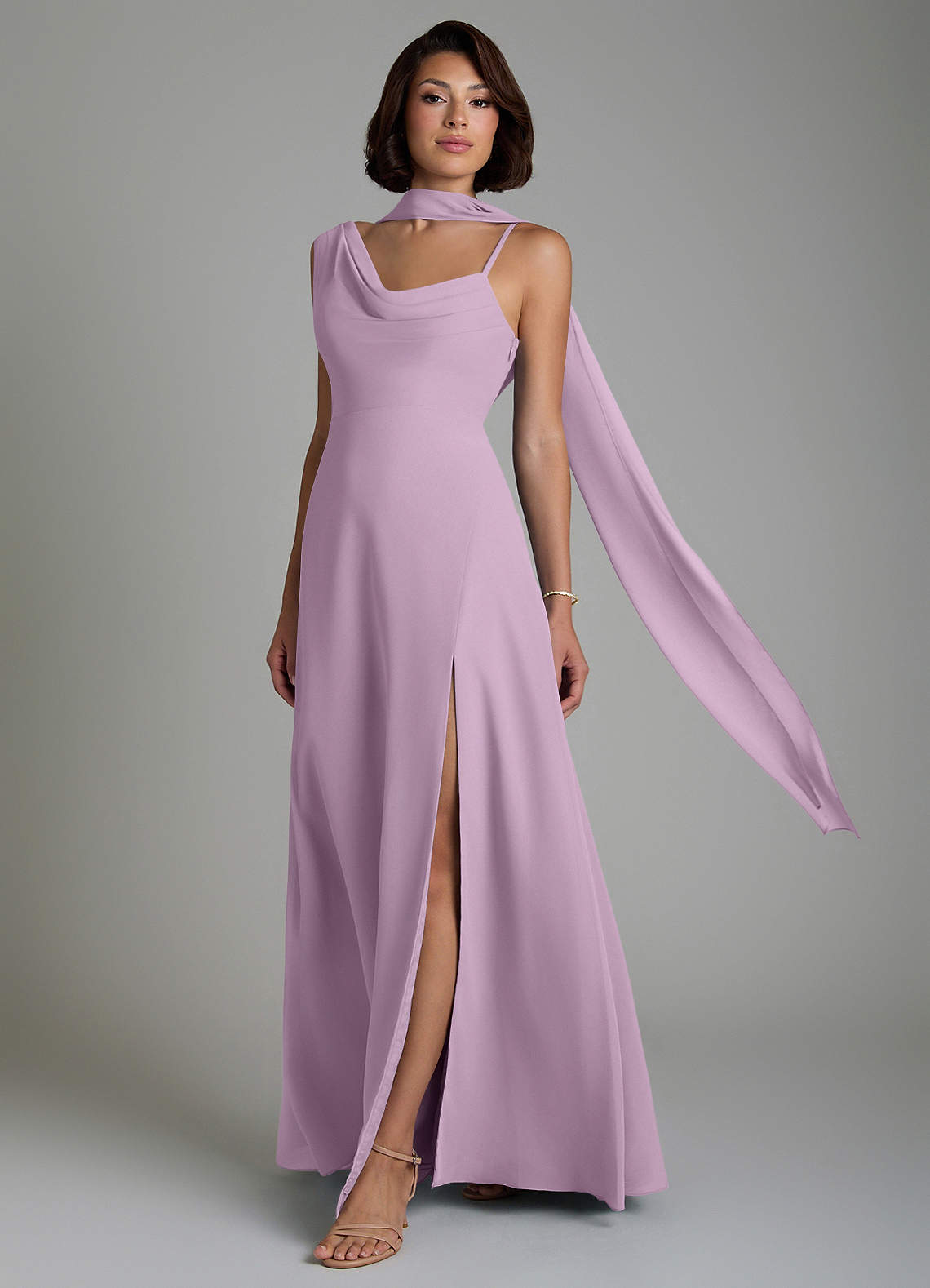 wisteria chiffon bridesmaid dress Azazie True Empire Fabric