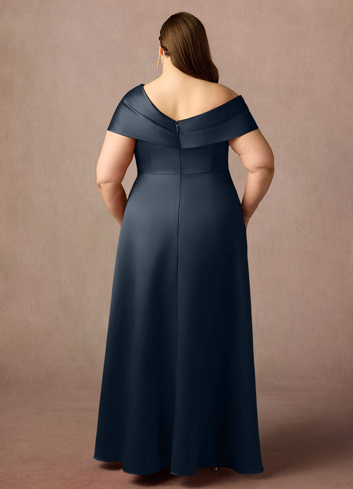 Azazie Marissa Mother of the Bride Dresses Dark Navy A-Line Pleated  Mikado Dress image6