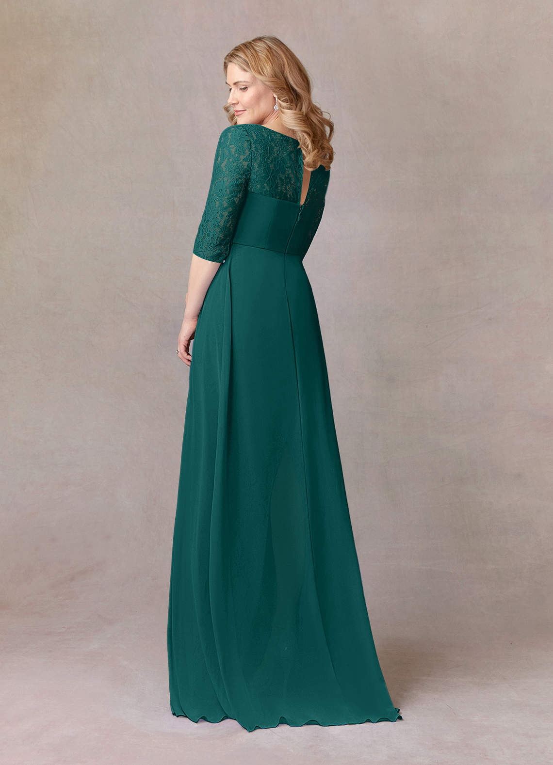 A-line Scoop Neckline Chiffon Lace Dress Peach Plus Size main image 1