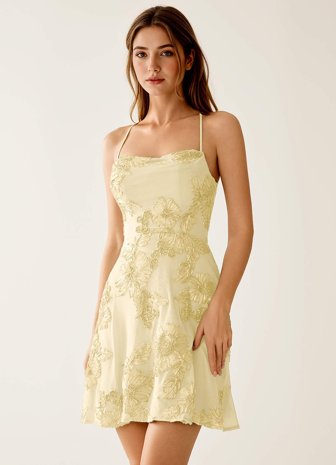 Lysandra Lemon Sorbet Stretch 3D Flowers Corset Mini Dress | Azazie CA