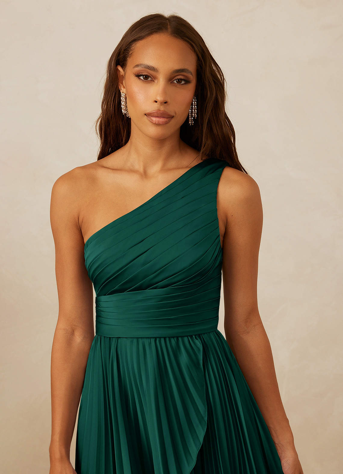 Christian Siriano Bridal for Azazie 1008 Bridesmaid Dresses Emerald A-Line One Shoulder Stretch Satin Dress image7