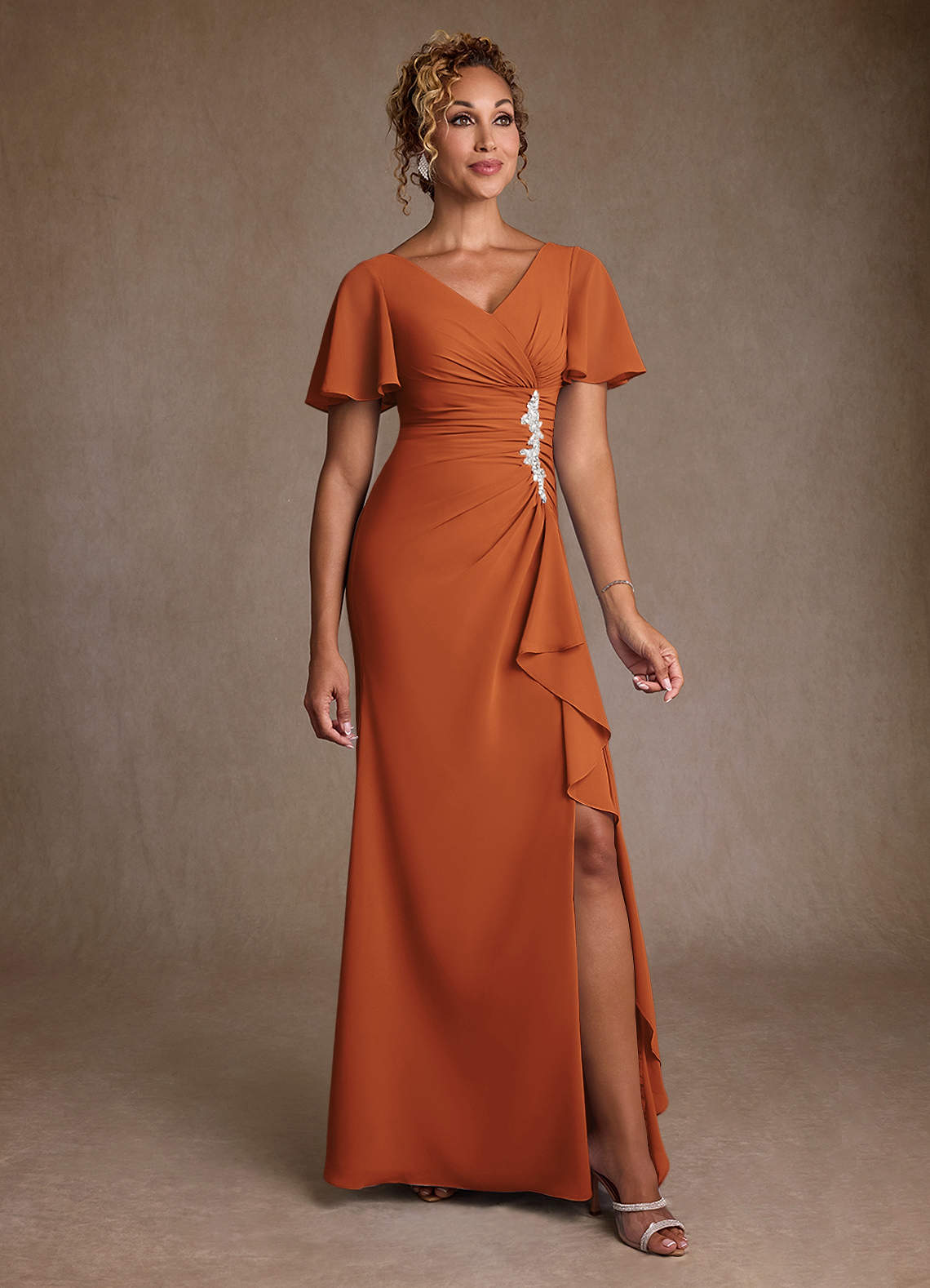 Azazie Suffolk Mother of the Bride Dresses Cinnamon A-Line Pleated Chiffon Dress image1
