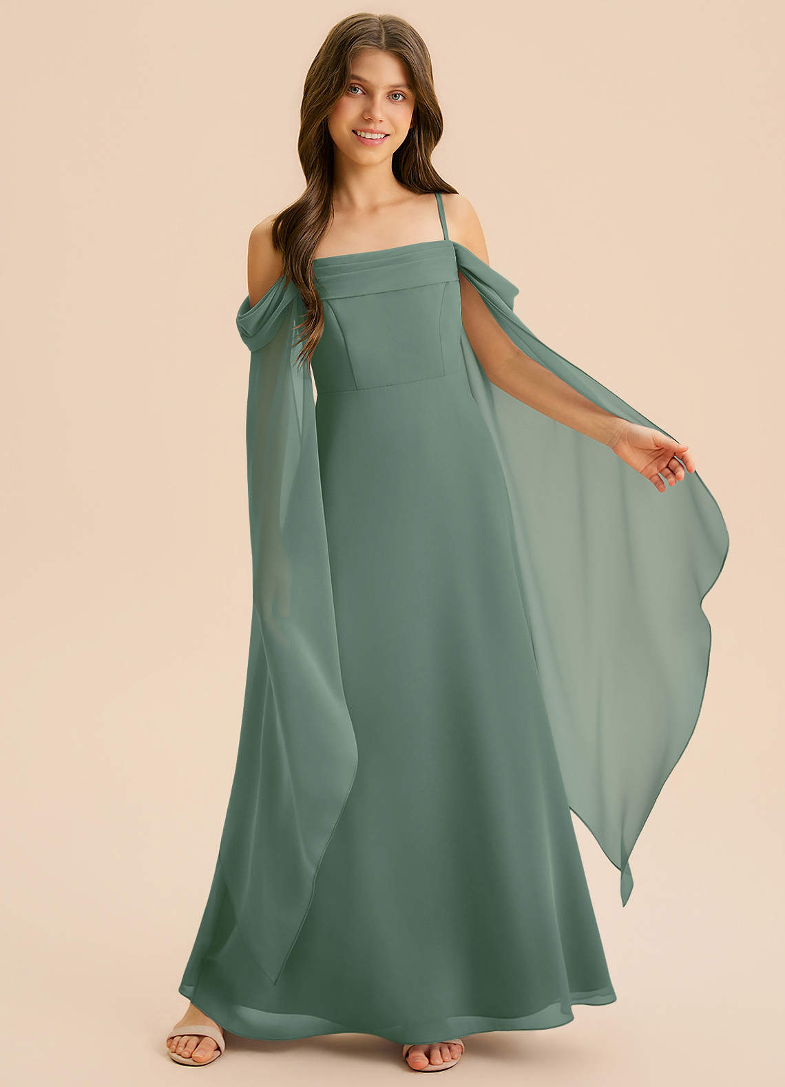 Azazie Moana Junior Powder Blue A-Line Pleated Chiffon Dress image5