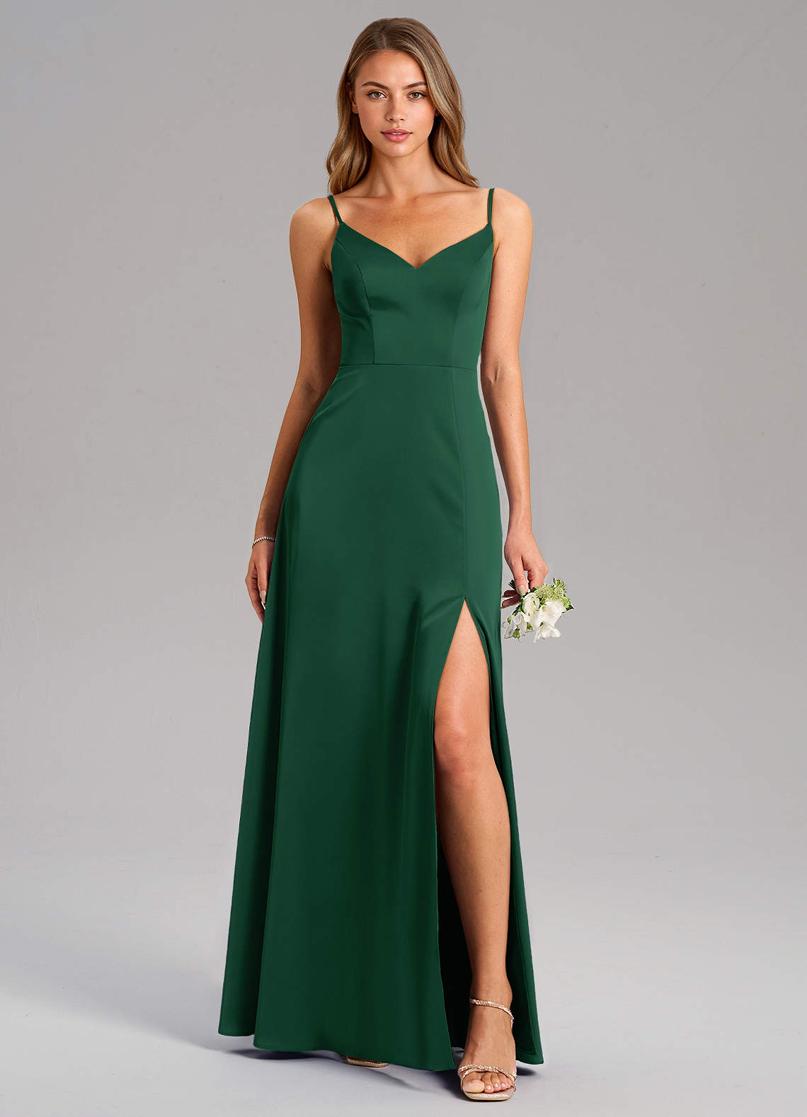 Azazie Talina Abiti da Damigella Abito A-Line in Raso Elasticizzato Verde Scuro image1