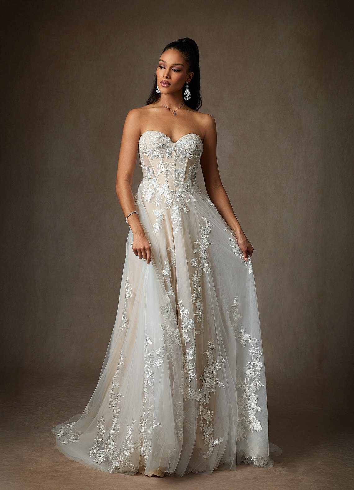 Azazie Aurorie Wedding Dresses Diamond White Nude A-Line Sequins Tulle Dress image3