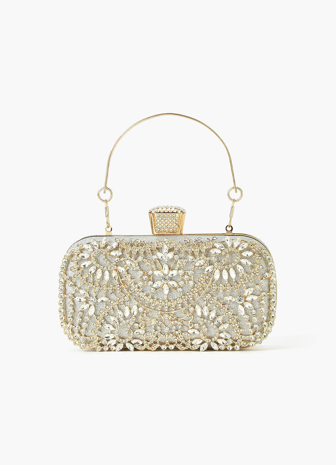 front Crystal And Rhinestone Embellished Clutch Bag