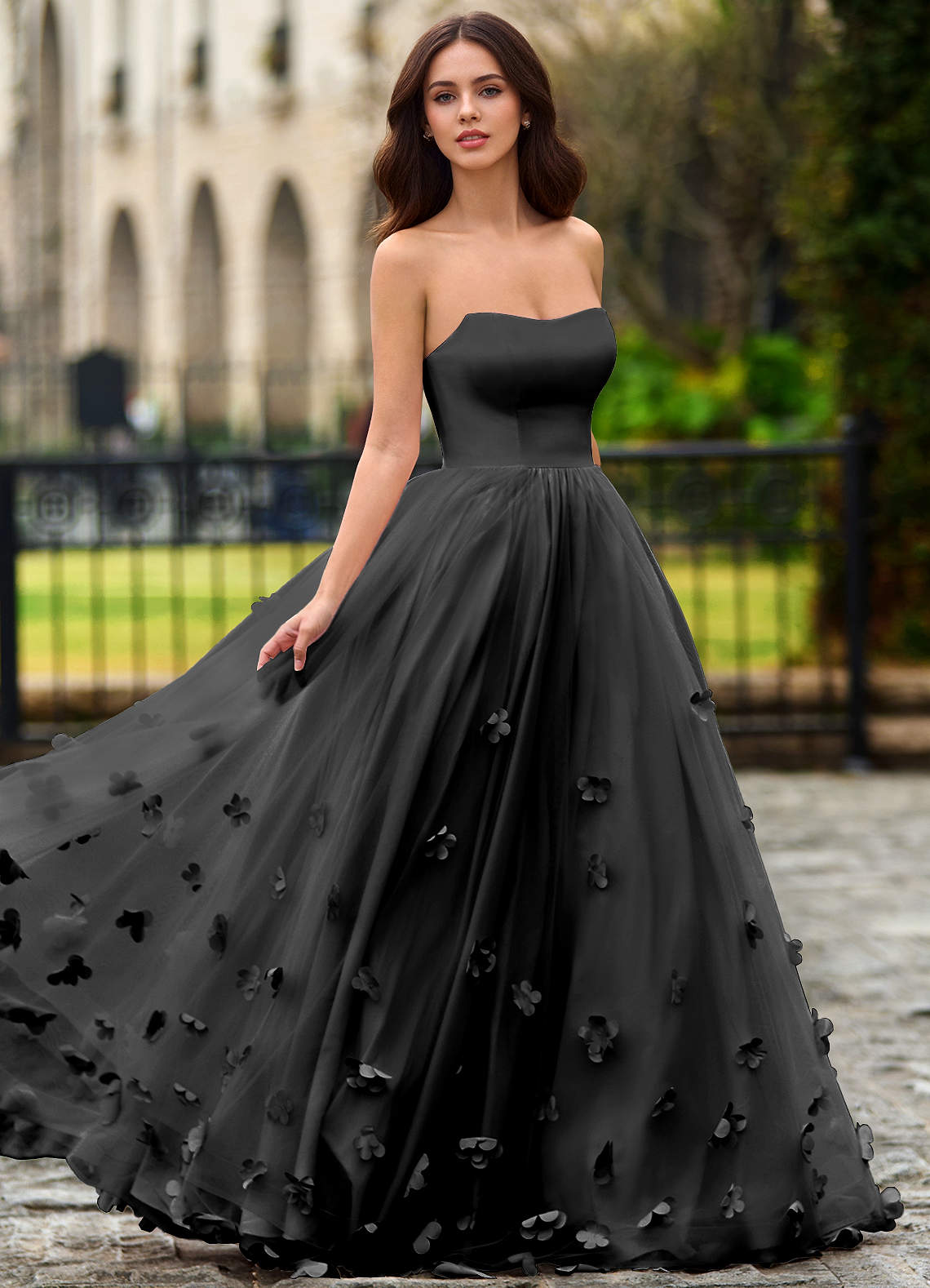 Calliope Black Flower Blossom Prom Dress