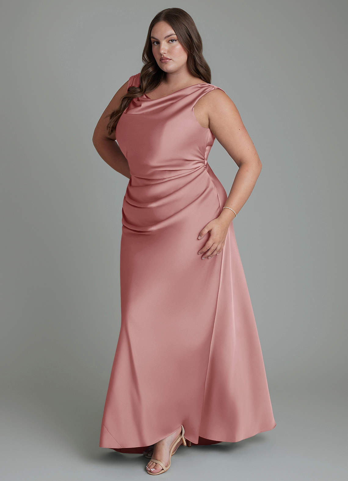 Azazie Kieryn Bridesmaid Dresses Dusty Rose Mermaid Pleated Stretch Satin Dress image10