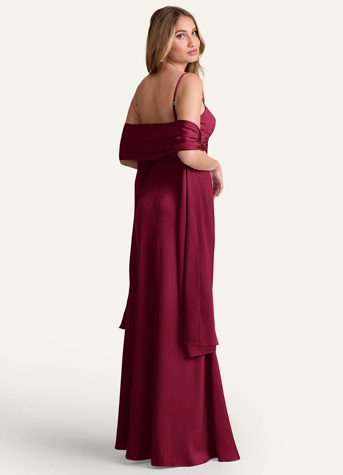 front Azazie Xale De Cetim Elástico De Cor Correspondente