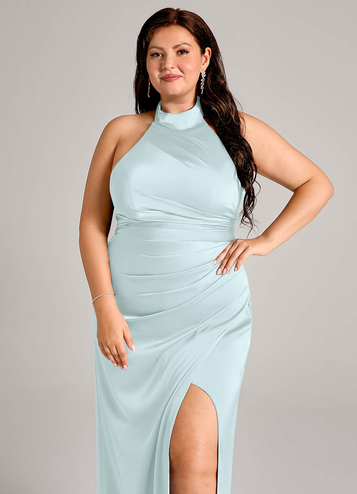 Azazie Jemma Brautjungfernkleider Etui Plissee Stretch-Satin Kleid Seegrün image7