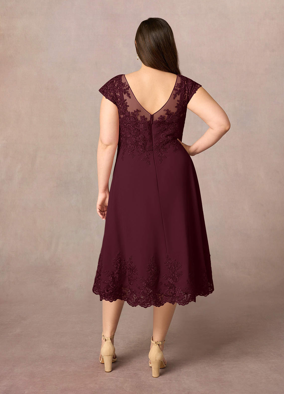 Azazie Terrano Mother of the Bride Dresses Cabernet A-Line Scoop Lace Dress image8