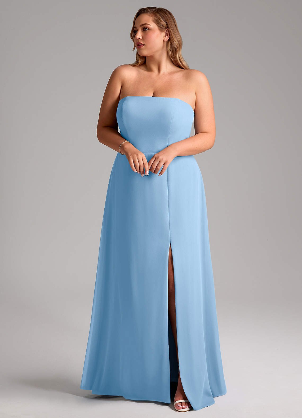 Azazie Wren Bridesmaid Dresses Powder Blue A-Line Side Slit Chiffon Convertible Dress image9