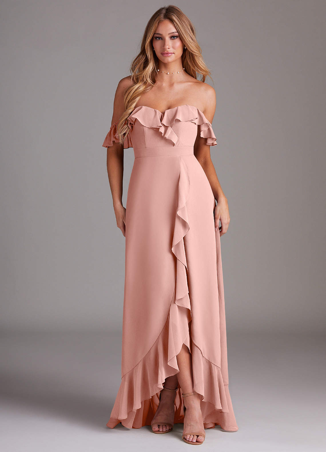 Azazie Lyra Bridesmaid Dresses Rosette A-Line Chiffon Convertible Dress image1