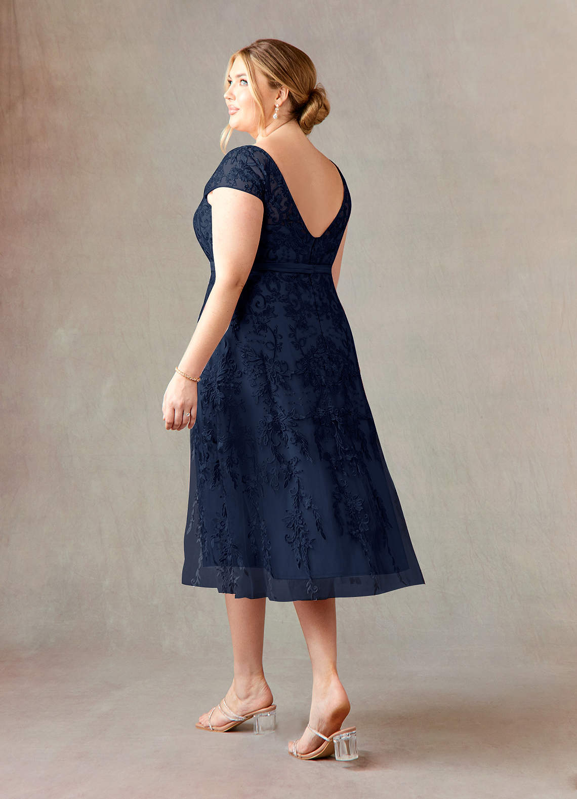 Azazie Sanna Mother of the Bride Dresses Dark Navy A-Line Scoop Lace Tulle Dress image9