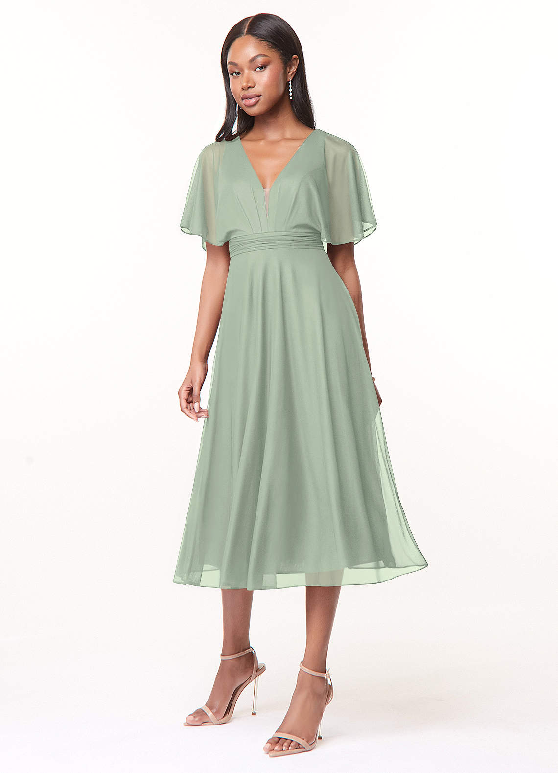 Azazie Tinsley Vente Finale Robe Trapèze en Maille Plissée Agave image2