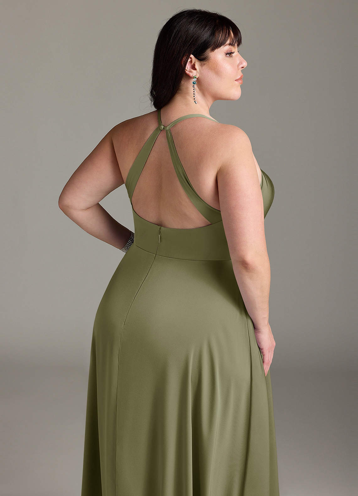 Azazie Davis Jurken voor bruidsmeisjes Jurk van Stretch Satijn met A-Lijn Geplooid Pistache image11