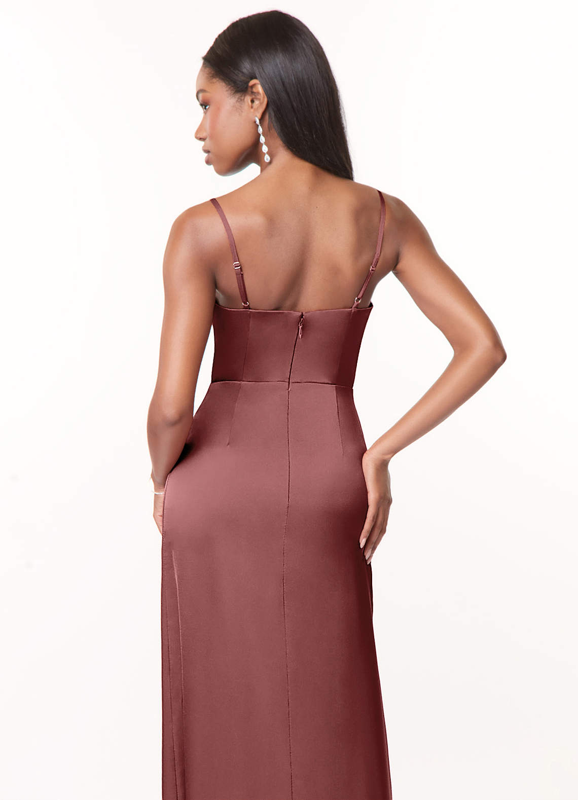 Azazie Maci Bridesmaid Dresses Amethyst A-Line V-Neck Pleated Stretch Satin Dress image3