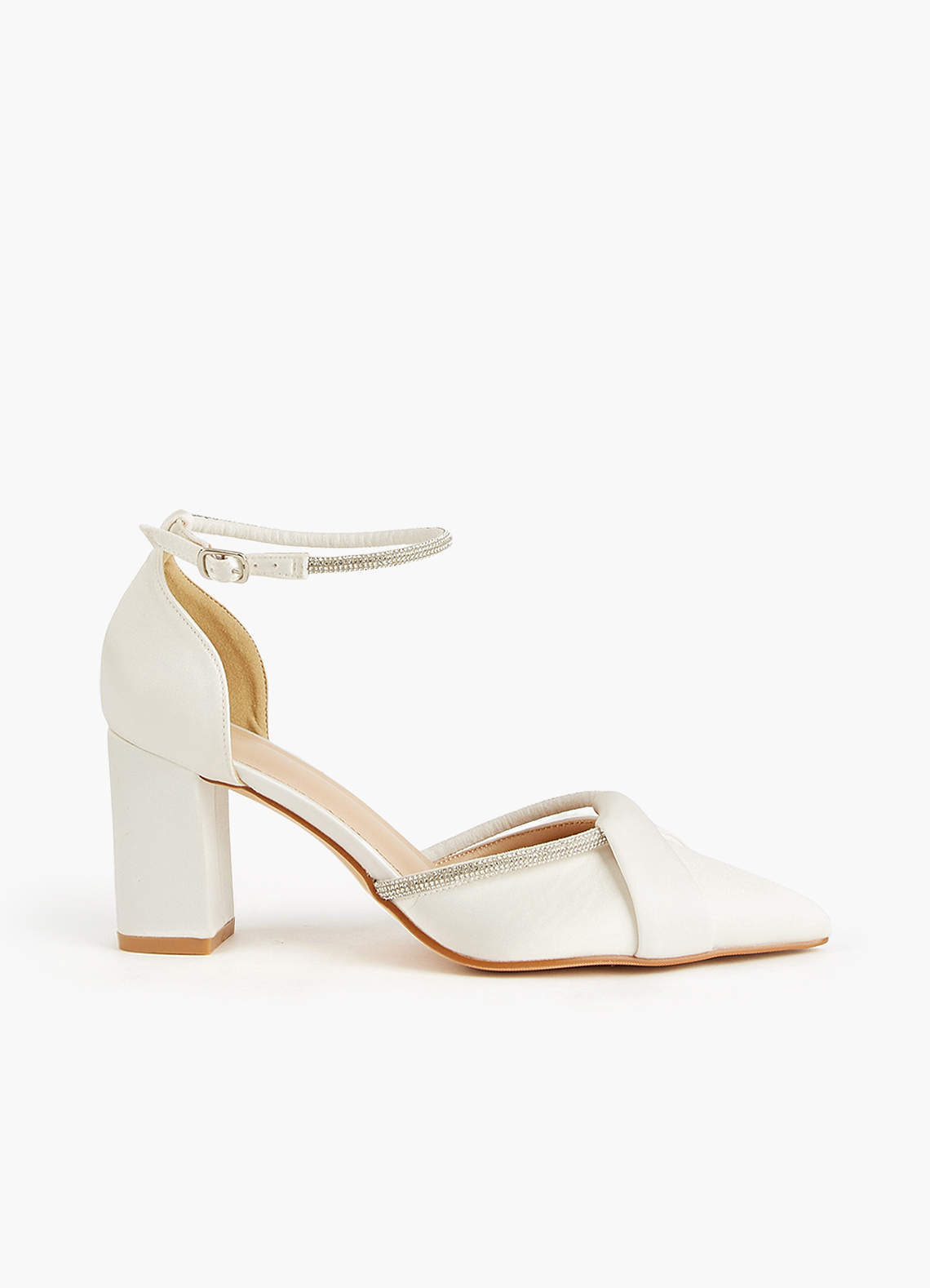 front Rhinestone Strap Pointed Toe Block Heels