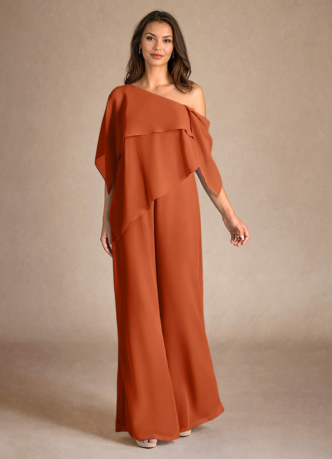 Azazie Halima vestidos de madre de la novia Vestido de Naranja Quemada de Gasa de Mono/Traje de pantalón con Corte Lateral image3