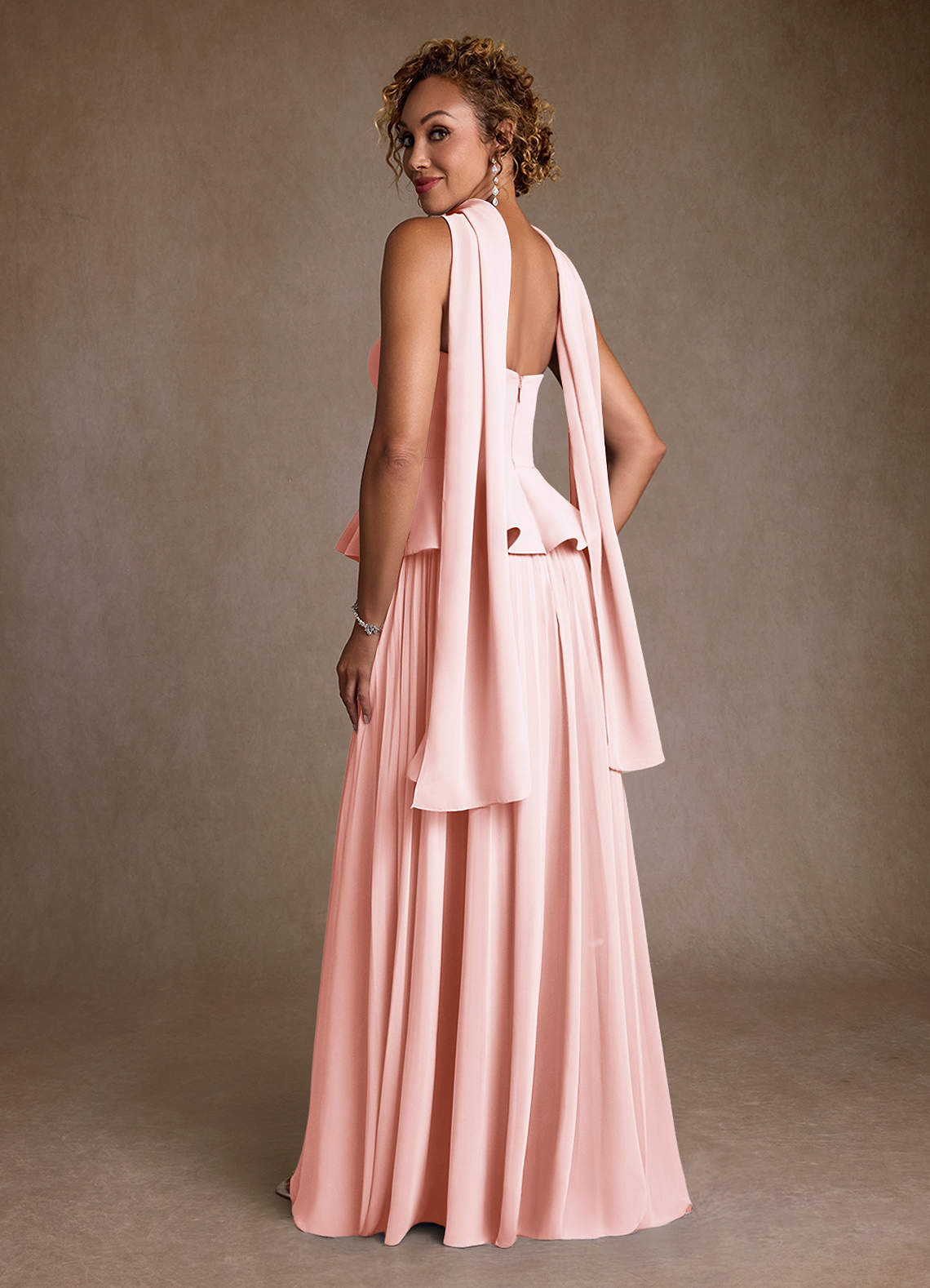 pink pleated chiffon dress Azazie Josabeth