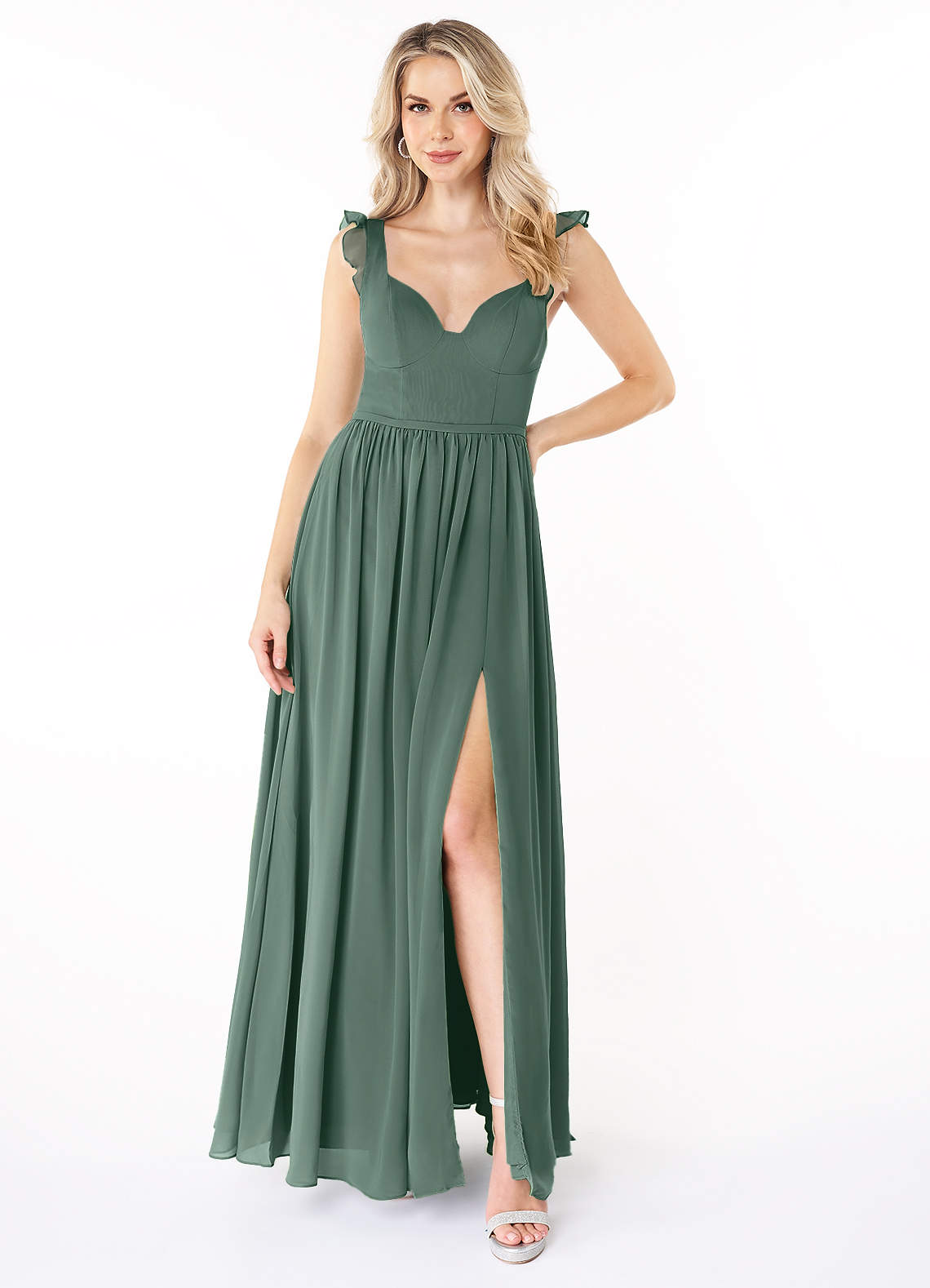 Azazie Stassie Bridesmaid Dresses Sea Moss A-Line Sweetheart Ruched Chiffon Dress image1