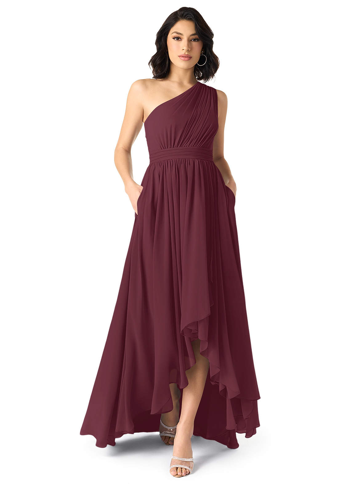 Azazie Mathilda Bridesmaid Dresses Cabernet A-Line One Shoulder Chiffon Dress image1