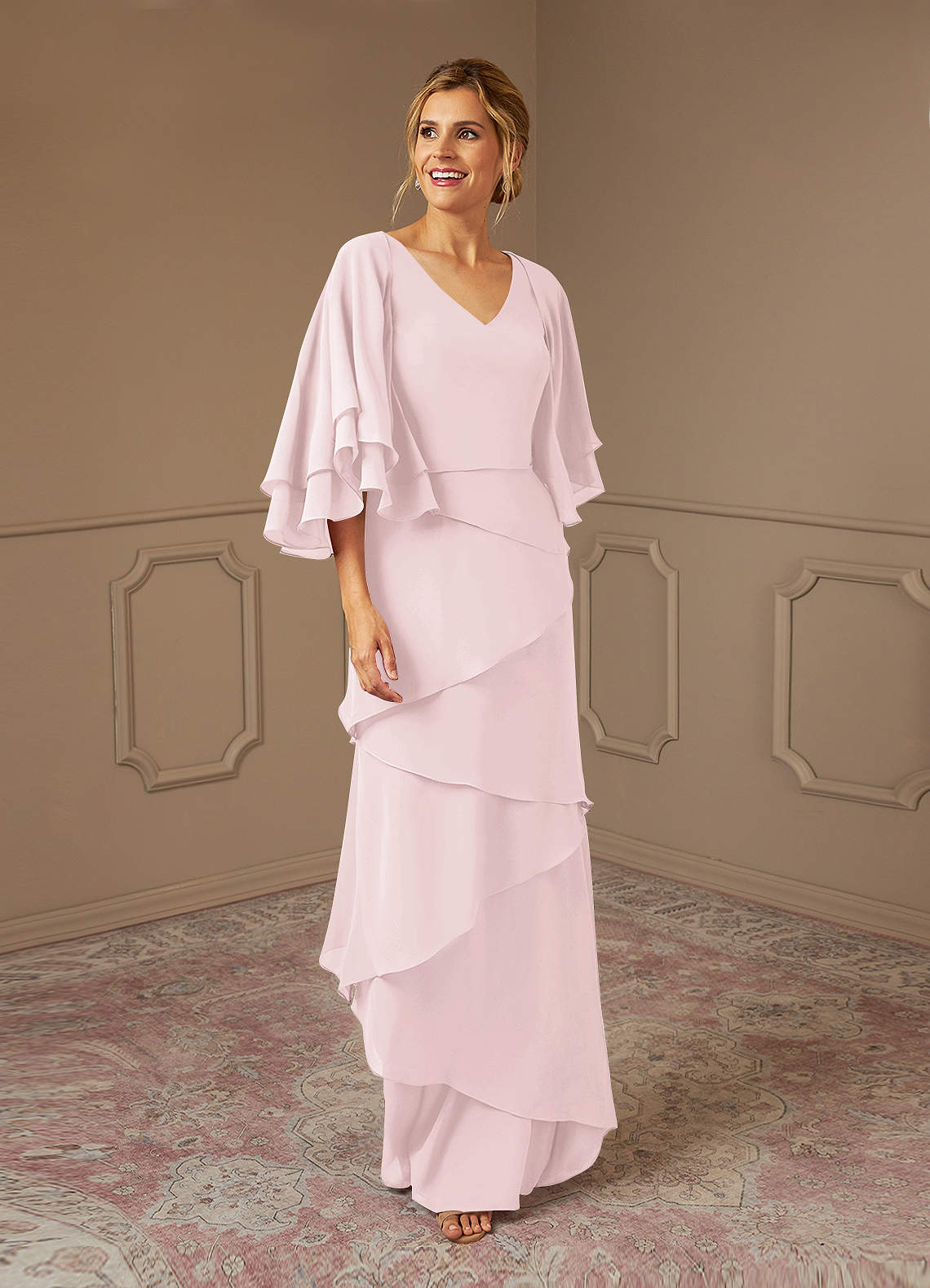 Azazie OHara Abiti per la Madre della Sposa Abito A-Line in Chiffon con Scollo a V Rosa Rossore image1