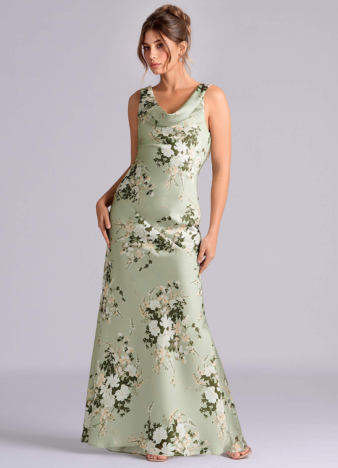 Azazie Rylina Bridesmaid Dresses Floral Vines Mermaid Stretch Satin Dress image4