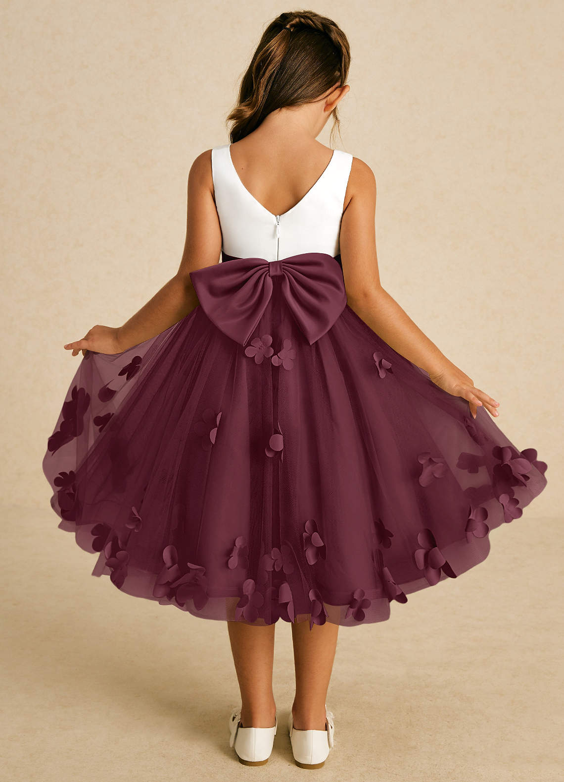 Azazie Sprout Flower Girl Dresses Cabernet A-Line Bow Tulle Dress image1