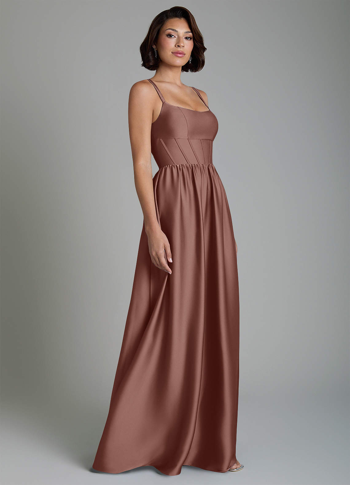 Azazie Mona Espresso Stretch Satin Bridesmaid Dresses