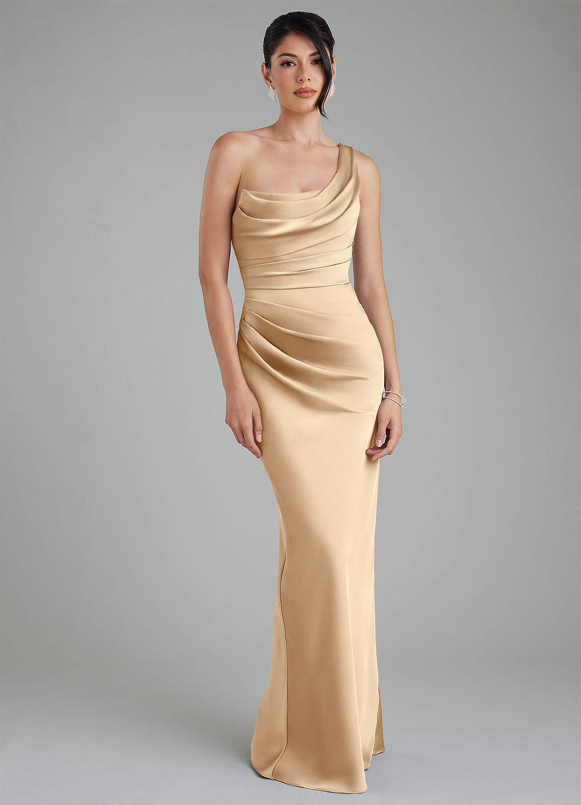 Azazie Sabrina Bridesmaid Dresses Champagne Mermaid Corset Stretch Satin Dress image5