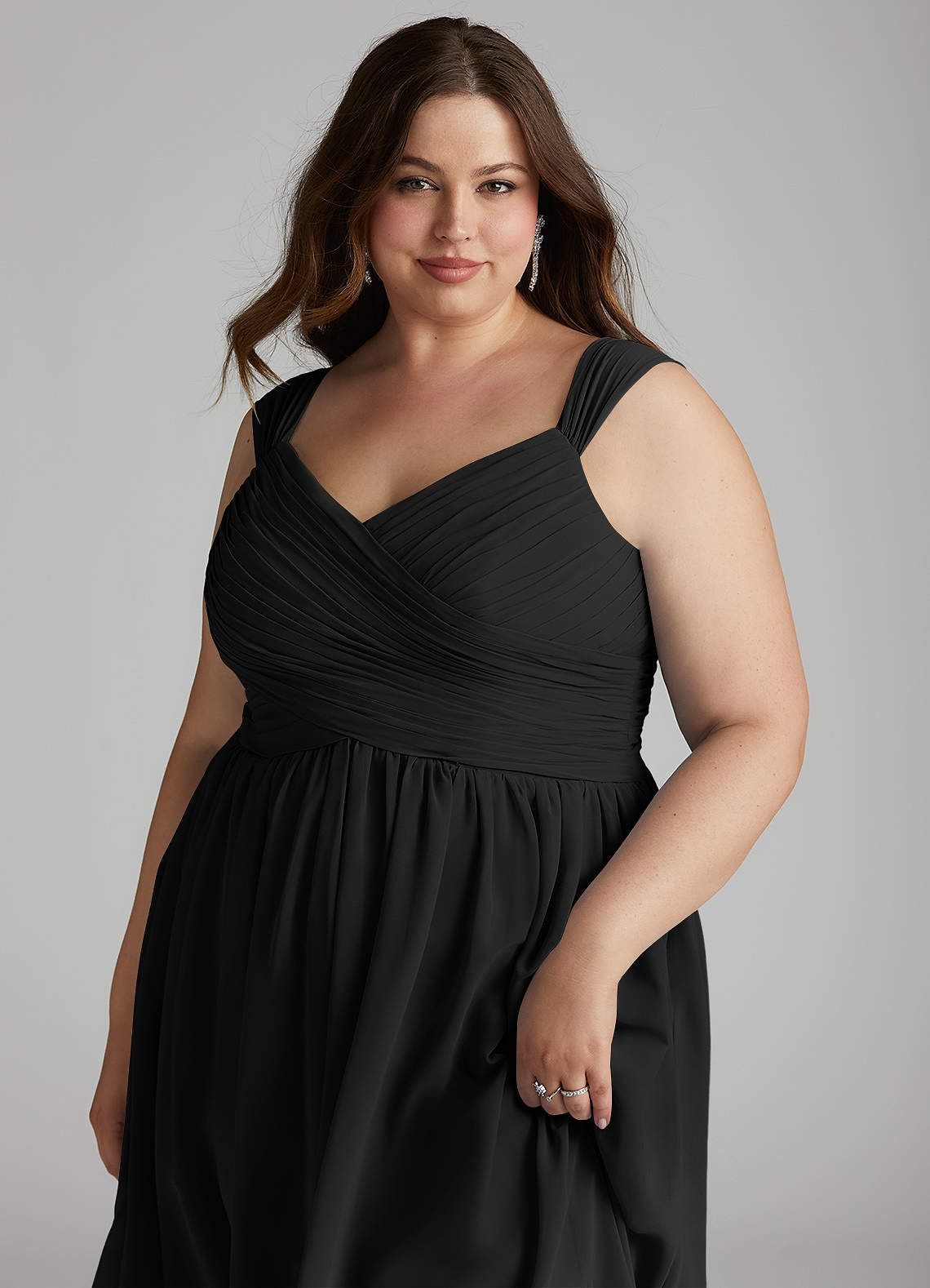 Azazie Plus Size A-Line V-Neck Knee-Length Chiffon Bridesmaid Dresses - Black