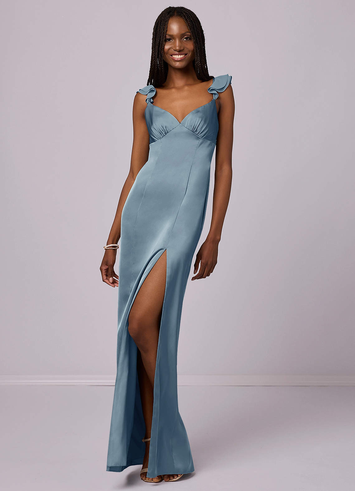 Barbie ♥ Azazie Bridesmaid Dresses Sheath Stretch Satin Floor-Length Dress image2