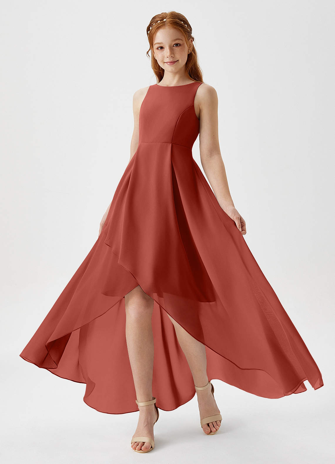 Azazie Lizette Junior Terracotta A-Line Pleated Chiffon Dress image1