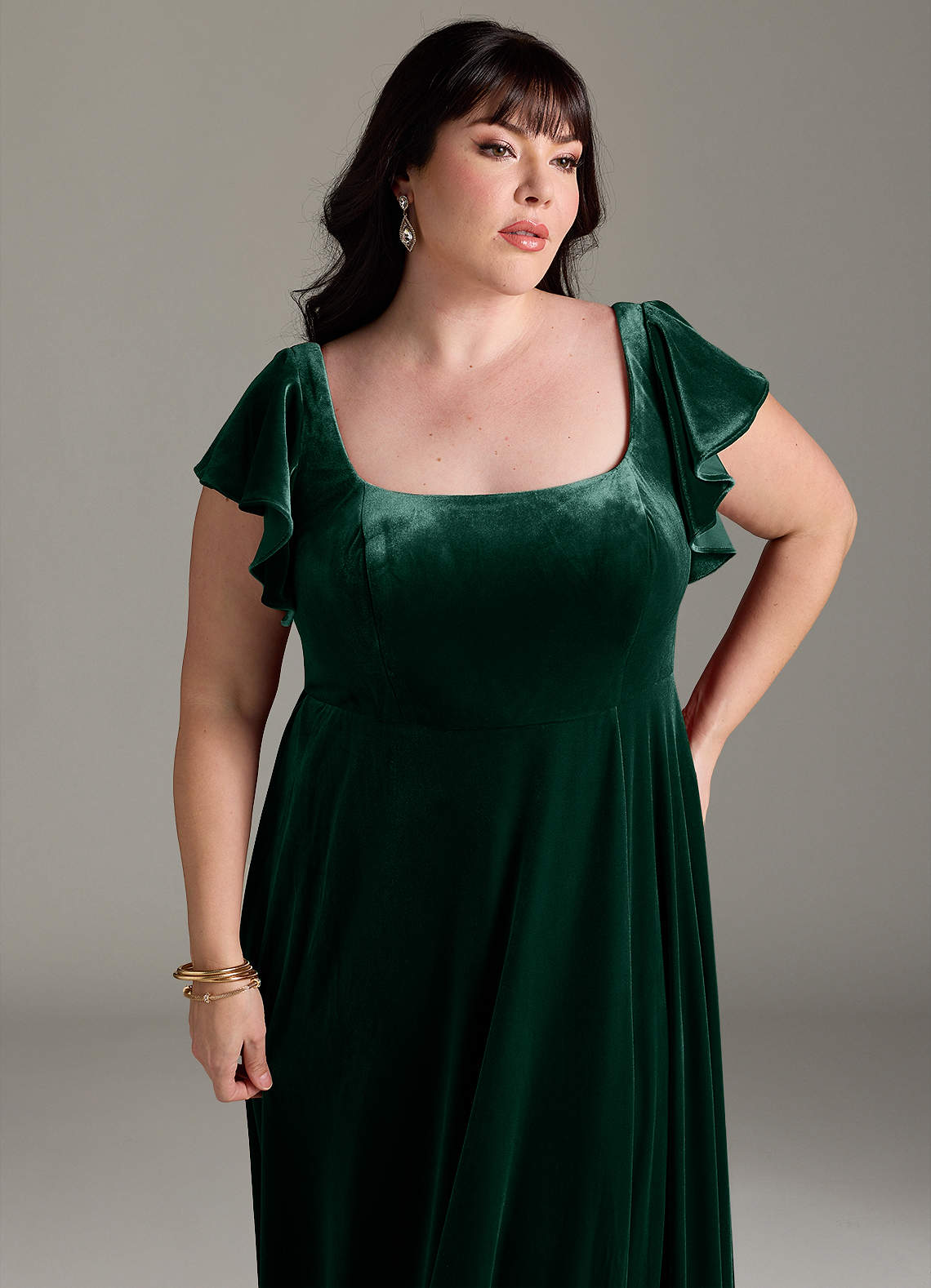 Azazie Bondi Bridesmaid Dresses Emerald A-Line Side Slit Velvet Dress image10