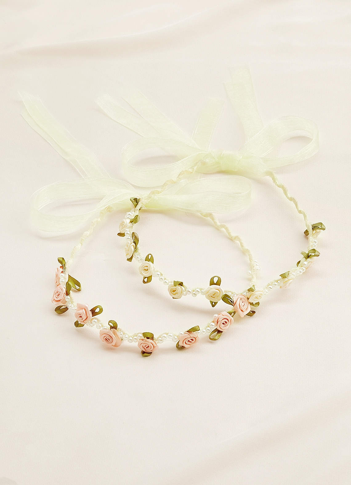 front Rosette And Pearl Wavy Flower Girl Headpiece Set